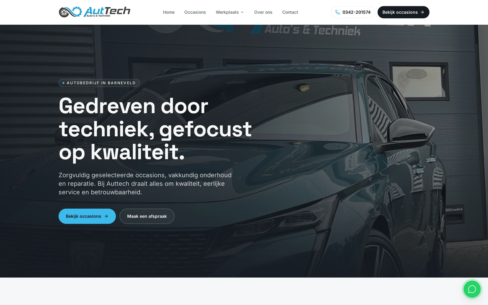 Website screenshot van Auttech (auttech.nl) — Van bedrijfssite naar schadecalculator met offerteflow. Diensten: Webdesign, Development, SEO.