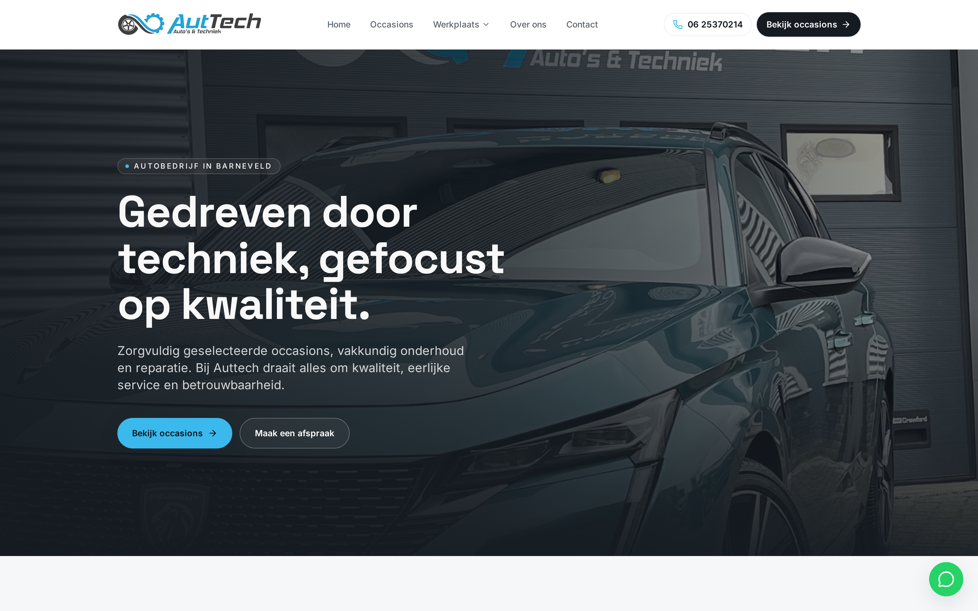 Website screenshot van Auttech (auttech.nl) — Techniek, helder gepresenteerd. Diensten: Webdesign, Development, SEO, Branding.