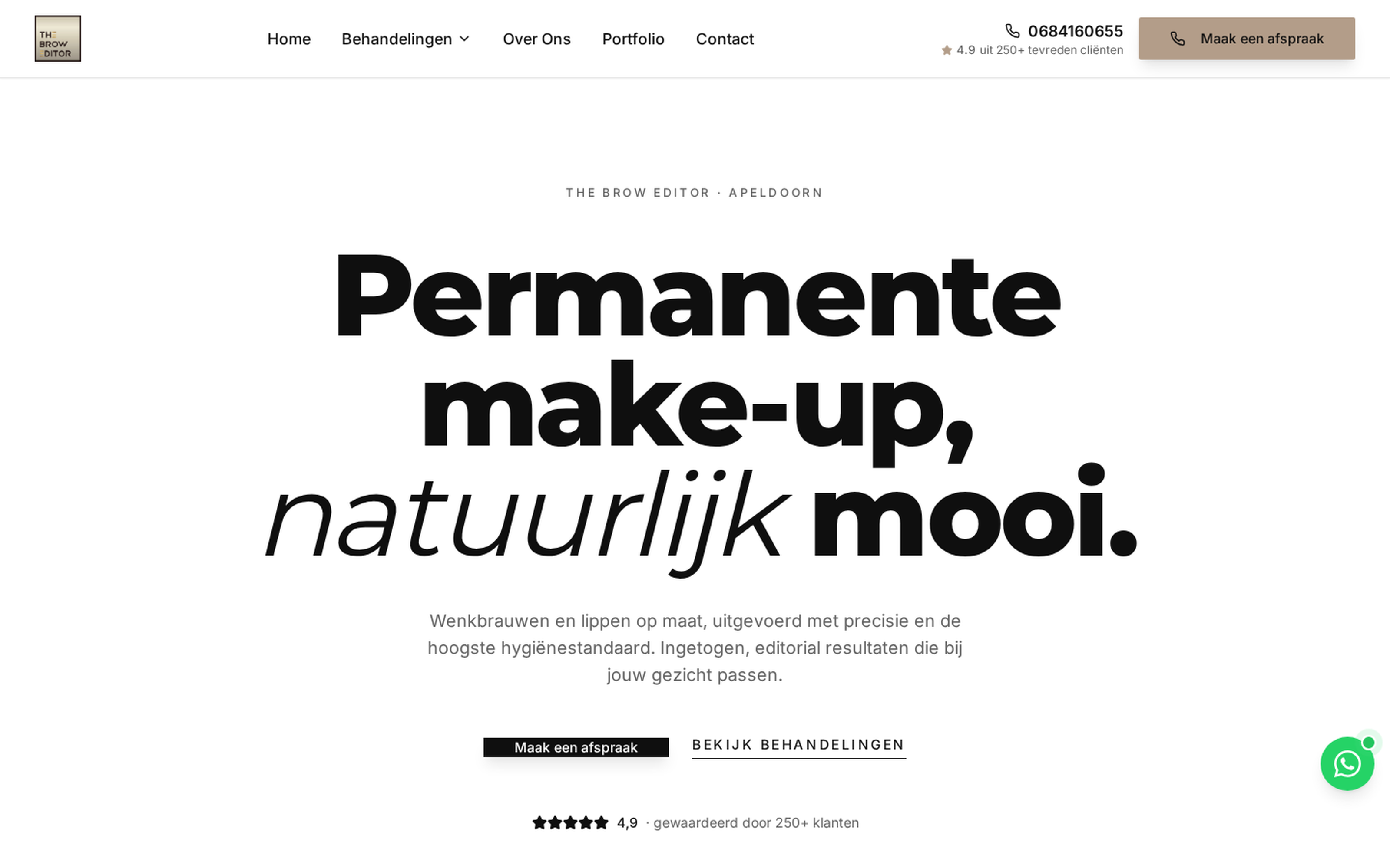 Website screenshot van The Brow Editor (broweditor.nl) — Lokale pagina's voor een groeiende beautysalon. Diensten: Webdesign, Development, SEO.