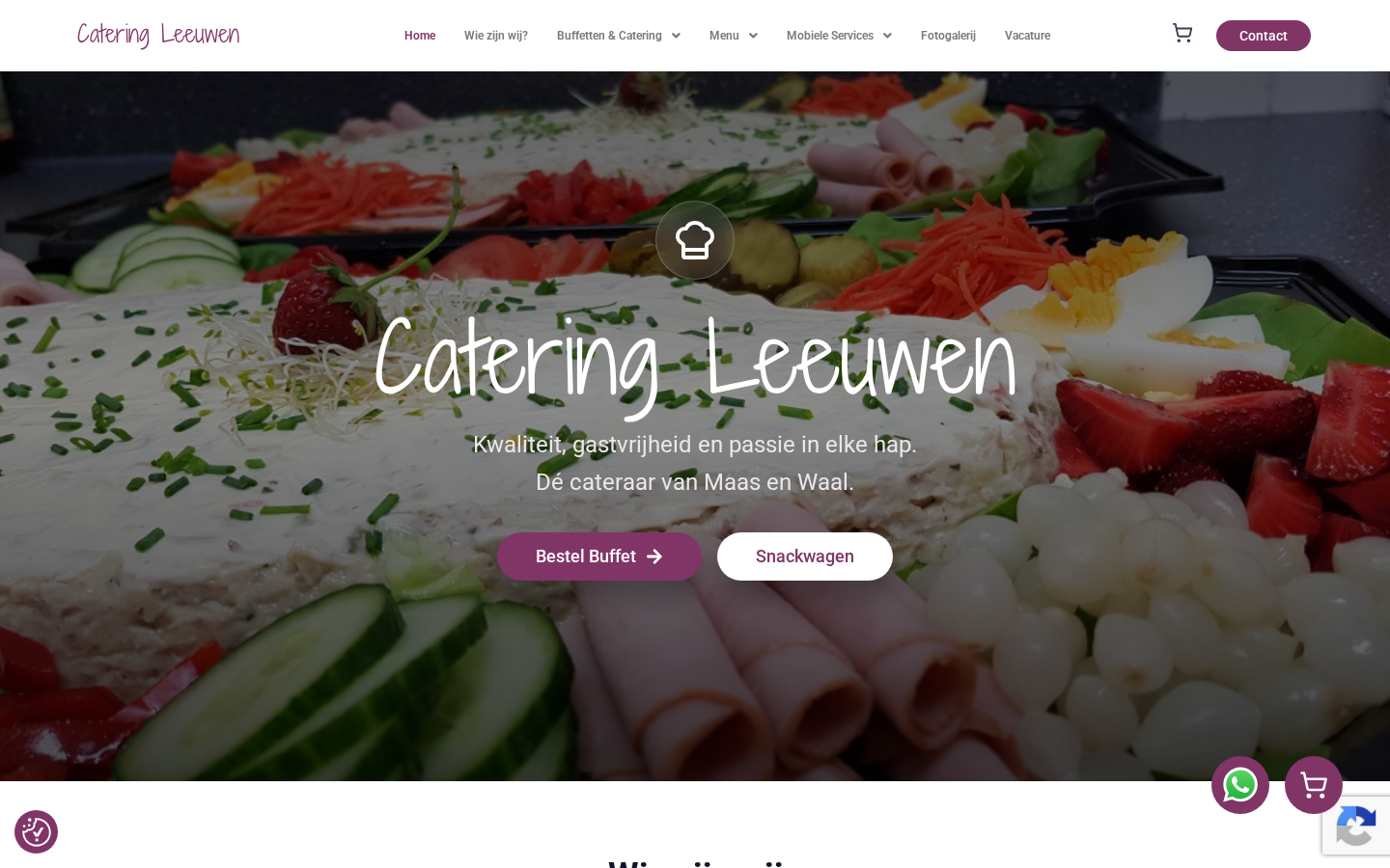 Website screenshot van Catering Leeuwen (catering-leeuwen.nl) — Lokaal opvallen, meer boekingen. Diensten: Webdesign, SEO.