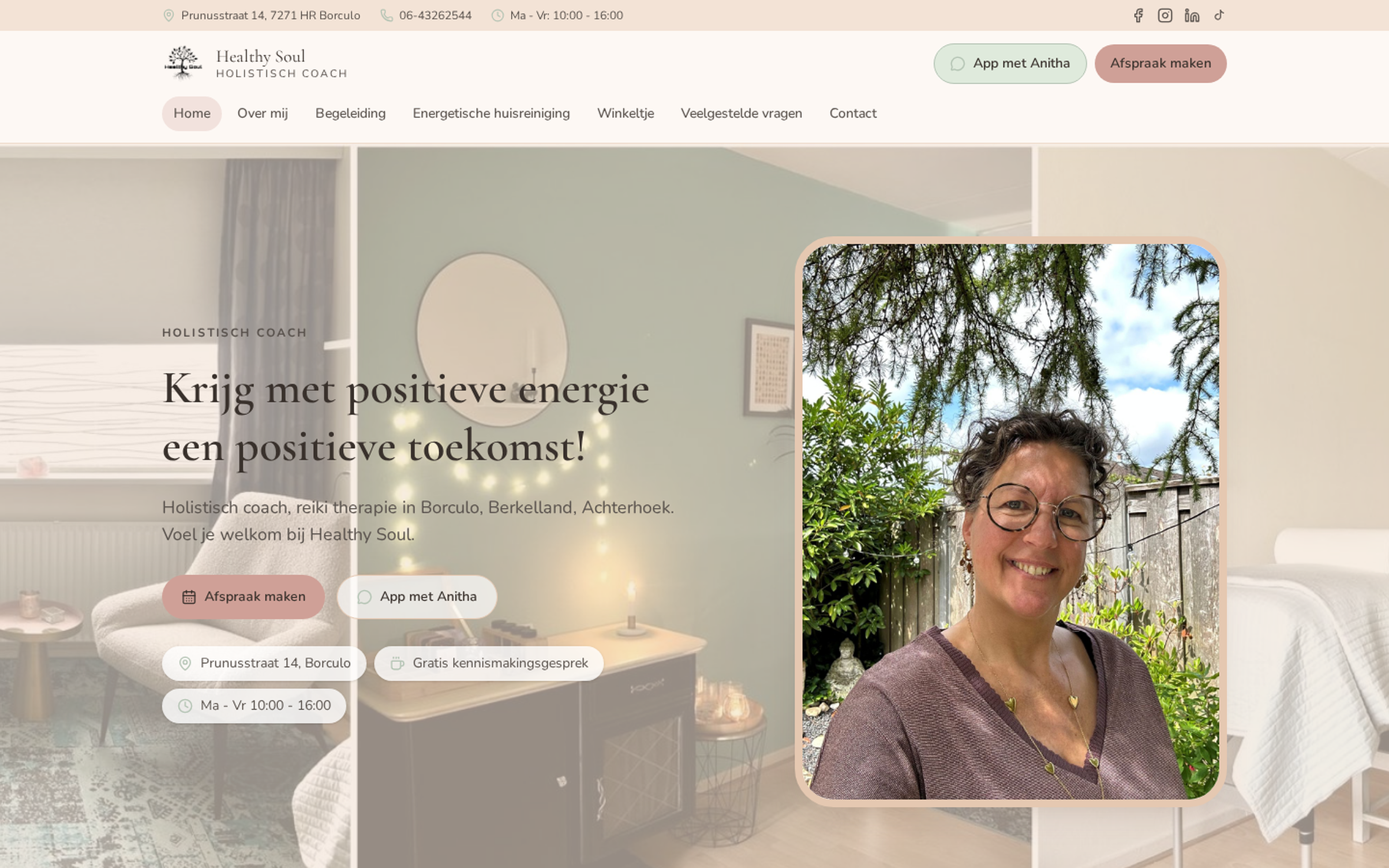 Website screenshot van Healthy Soul (healthysoul.nl) — Een rustige plek voor een holistisch coach. Diensten: Webdesign.