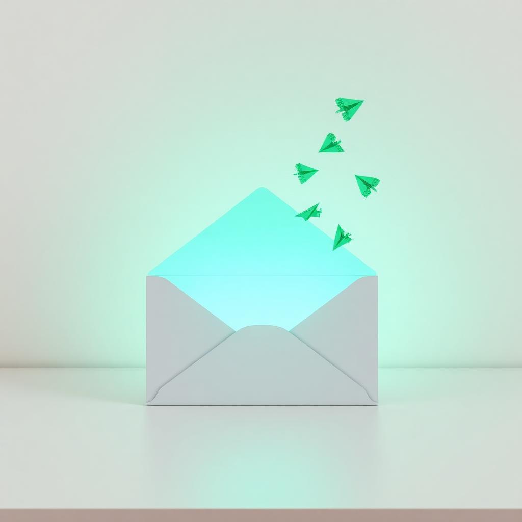 Open envelop met groene papieren vliegtuigjes die leads symboliseren