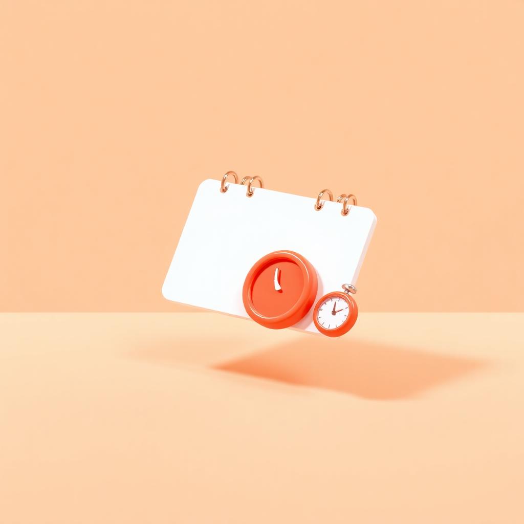 Abstract 3D boekingsconcept met kalender en klok in warme oranje en koraal tinten