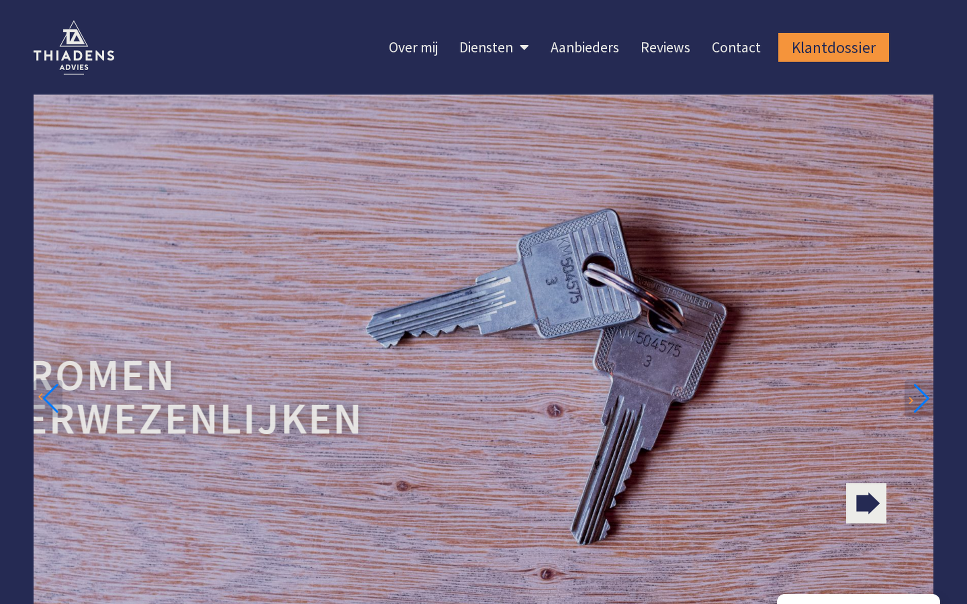 Website screenshot van Thiadens Advies (thiadensadvies.nl) — SEO voor een lokale hypotheekadviseur. Diensten: SEO.