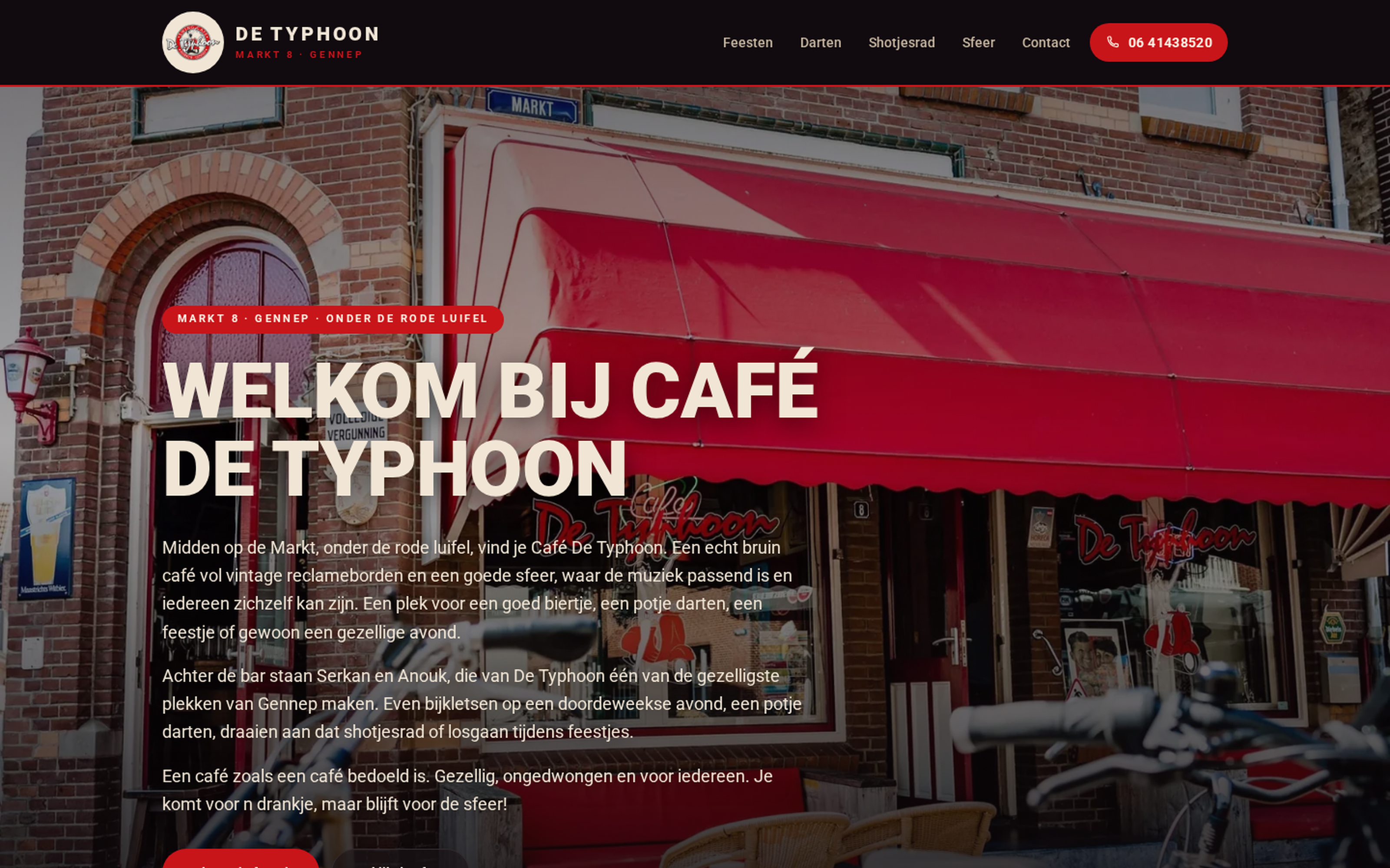 Website screenshot van Café De Typhoon (typhoongennep.nl) — De sfeer van een bruin café, ook online. Diensten: Webdesign.