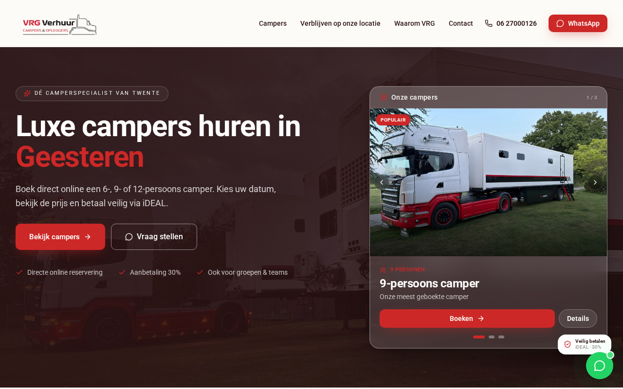 Website screenshot van VRG Verhuur (vrgverhuur.nl) — Een overzichtelijke verhuursite die converteert. Diensten: Webdesign, Development.